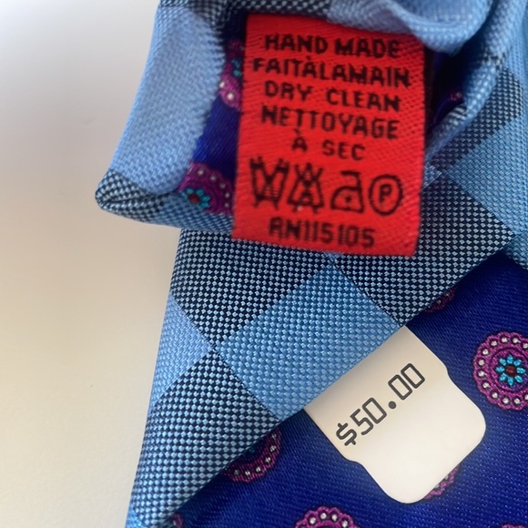 Blue Plaid Mens Necktie Handmade by John Sparks with Tag Attached - Picture 6 of 7